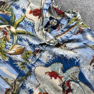 Reyn Spooner Button Down Shirt Mens XL Blue Tropical Fish Tailored Fit Rayon